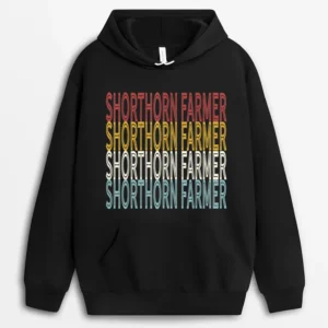 Cattle - Vintage Cow SHORTHORN Farmer Hoodie - Black