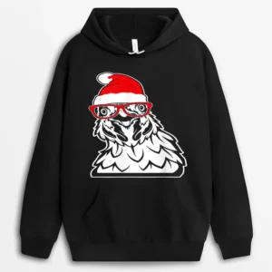 Chicken Santa Hat Christmas Farm Animal X-Mas Pajama Farmer Hoodie - Black