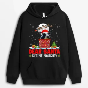 Dear Santa Define Xmas Naughty Santa Cow At Chimney Farmer Hoodie - Black