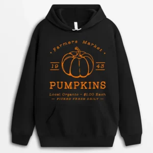 Farmer's Market Pumpkin 1943 Farm Fresh Fall Thanksgiving Hoodie - Black