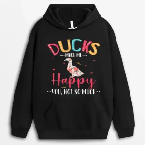 Funny Ducks Happy You Not So Much Cute Floral Duck Farmer Hoodie - Black