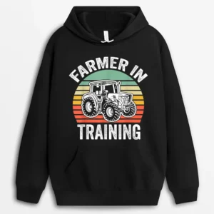 Funny Retro Vintage Tractor Boy Farmer In Training Hoodie - Black