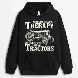 Funny Tractor Farmer Therapy Vintage Farm Tractor Farming Hoodie - Black