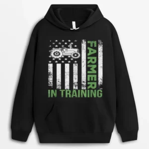 Funny Vintage Tractor Idea Farmer In Training Hoodie - Black