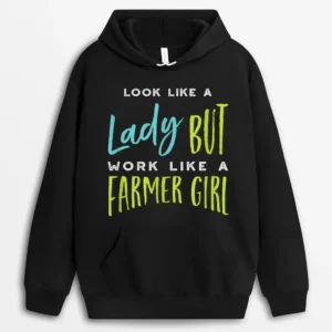 Funny Womens Farming Girl Farmer Design Hoodie - Black