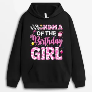 Grandma Of The Birthday Girl Cow Matching Family Farmer Kids Hoodie - Black
