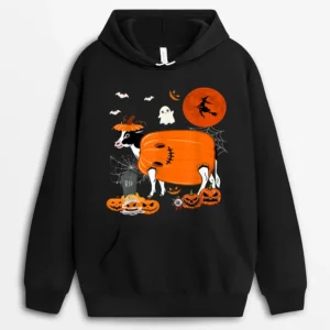 Halloween Cow Costume Horror Pumpkin Boo Ghost Lover Farmer Hoodie - Black