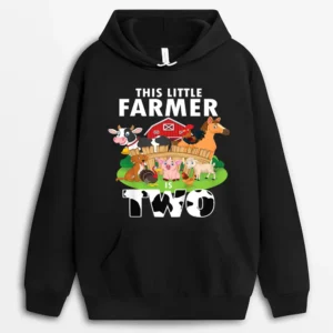 Kids 2 Years Old Boy Farmer 2nd Birthday Farm Animals Kids Hoodie - Black
