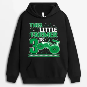 Kids 3 Years Old Boy Tractor Little Farmer 3rd Birthday Kids Hoodie - Black